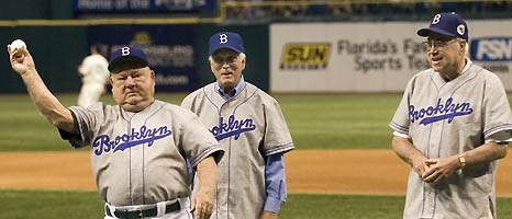 Don Zimmer, Carl Erskine, and Duke Snider in uniforms they never wore